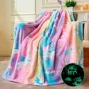Joiedomi Glow in The Dark Blanket - Unicorns Gifts Toys for Girls Age 2 3 4 5 6 7 8 9 10 11 12 Year Old - Soft Cozy Flannel Kids Throw Blanket, Birthday Bedroom Decor 50"60" (Pink Purple Unicorn)