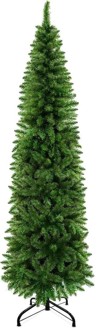 TURNMEON 6 Ft Artificial Pencil Christmas Tree with 658 Dense Branch Tips, Skinny Christmas Tree Include Metal Stand, Hinged Design Slim Xmas Pencil Tree Decor for Holiday Home Indoor Outdoor