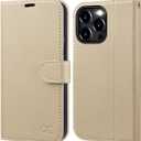 OCASE Compatible with iPhone 15 Pro Wallet Case, PU Leather Flip Folio Case with Card Holders RFID Blocking Kickstand [Shockproof TPU Inner Shell] Phone Cover 6.1 Inch 2023, Litchi Apricot