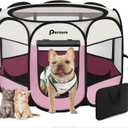 Dog Cat Playpen Indoor Outdoor for Puppy Pet Dogs Cat Travel and Recovery After Surgery, Dogs Enclosure Tent Crates Cage Indoor/Outdoor, Portable Pop Up Dog Kennel with Carrying Case(Pink, Medium)
