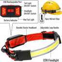 Adelante LED Headlamp Flashlight, 1000LM 230Wide-Beam Rechargeable Head Lamp for Adults, Red Taillight & 4 Clips Waterproof Hard Hat Light Headlamps for Running Hiking and Camping