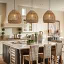 Boho Rattan Pendant Lights 13.8IN Farmhouse Dining Room Light Fixtures Hand-Woven Seagrass Chandelier Coastal Wicker Hanging Lighting for Kitchen Island Entry Living Room Bedroom Foyer Restaurant