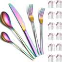 Silverware Set 60 Pieces Service for 12, ReaNea Rainbow Flatware Set, Titanium Plating Cutlery Set Include Dinner Knives, Dinner Spoons, Dinner Forks, Teaspoons, Salad Forks, Dishwasher Safe