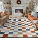 Checkered Rug 6x9 for Living Room, Modern Rainbown Shag Rug Washable Non-Slip Large Area Rug Super Soft Indoor Fuzzy Carpet Fluffy Rugs for Bedroom Home Aesthetic Decor