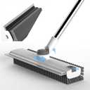 Scrub Brush with Long Handle, Floor Scrub Brush Squeegee Broom for Cleaning, 3 in 1 Shower Scrubber Floor Broom Squeegee for Concrete Tile Wall Deck Patio White
