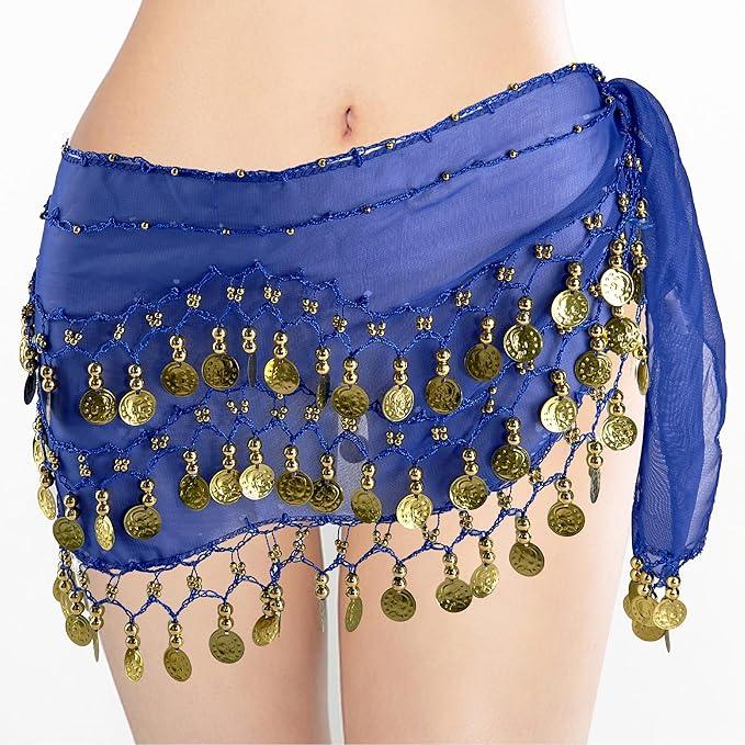MOLFUJ Belly Dance Hip Scarf with 128 Gold Coins, Belly Dancer Belt Scarf Skirt for Women