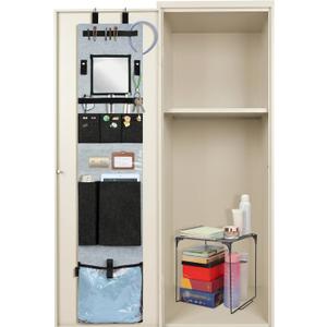 Locker Organizer Set with Locker Shelf, Back to Gym, Office, School Essentials Locker Decoration for Girls Boys (Gray + Black Shelf)
