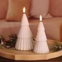 White Christmas Tree Flameless Candles with Remote, Real Wax Flickering Xmas LED Decorative Candles Set of 2