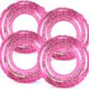 Whaline 4Pcs Inflatable Pool Floats Toys Swim Tubes Rings Glitter Pool Tube for Teen Boys Girls Outdoor Summer Swimming Pool Beach Party Favors Supplies (Pink)