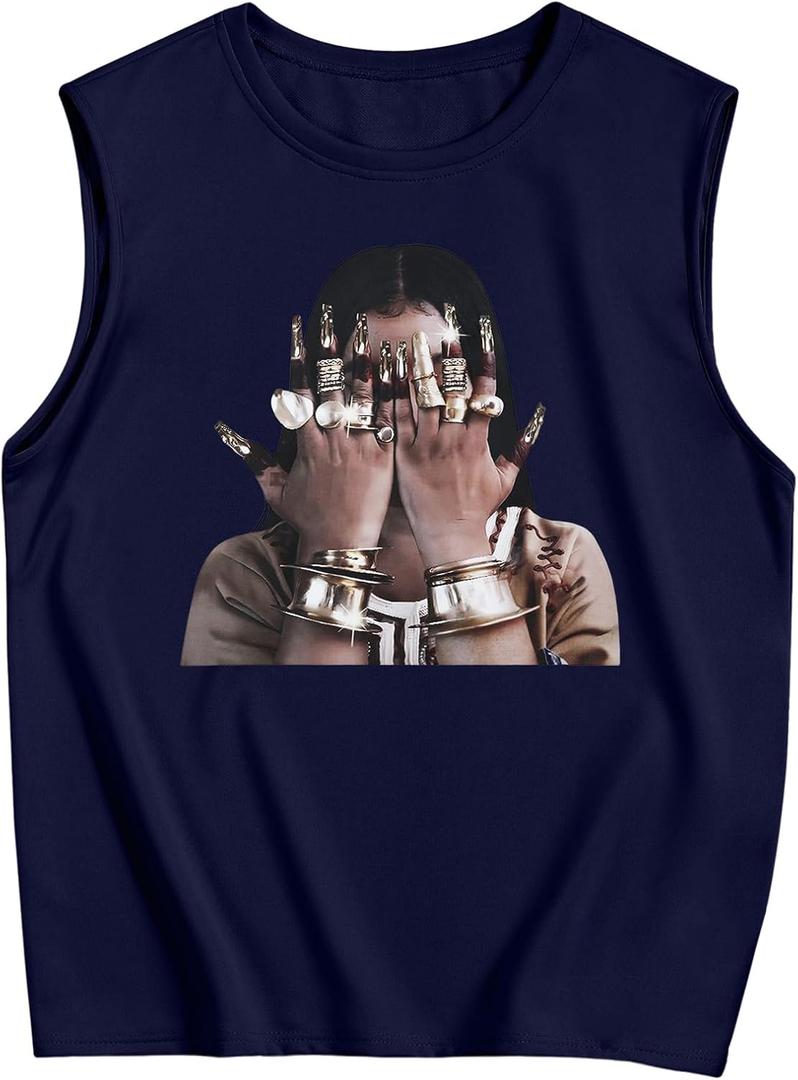 RoseSeek Summer Retro Graphic Tank Top Hippop Streetwear Y2K Tees (Blue, S)