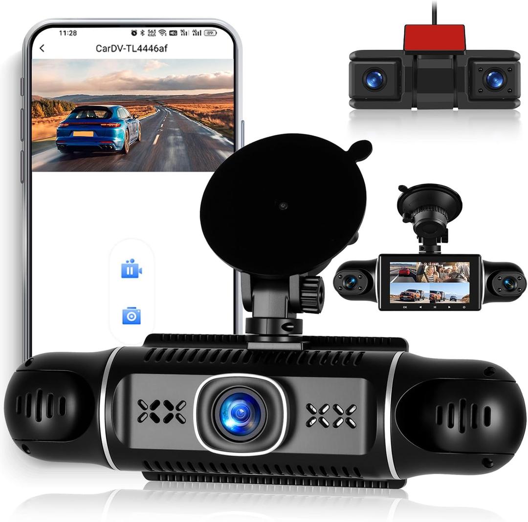 5 Channel Dash Cam Front and Rear Inside Left Right, 3'' 1080P Dash Camera for Cars, Dash Camera for Cars with G-Sensor, Super Night Vision, Wide Angle, Loop Recording,24 Hours Recording, WiFi
