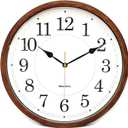 Classic Oak Rustic Farmhouse Wall Clock, Wood-Simulated Vintage Bronze, Complete Quite Non-Ticking Silent Sweep Quartz Movement, Antique Style, 12.6 inch. Diameter, Plastic Frame, ABS Glass Front