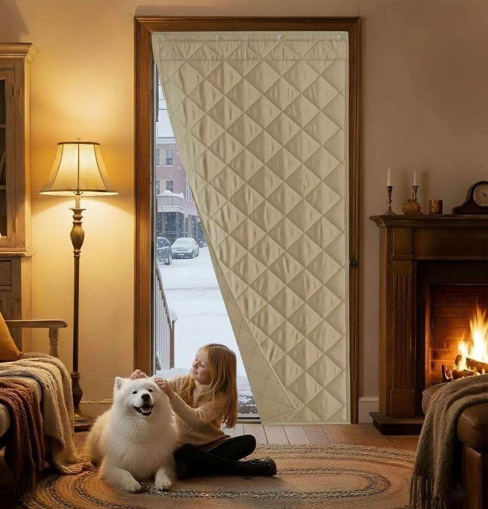 NICETOWN Thermal Insulated Door Curtain, 30"x82" Thick Draft Stopper with 3 Hanging Ways, Keep Warm in Winter, Easy Install for Doorway, Old House, Sliding Door, Taupe, 1 Panel