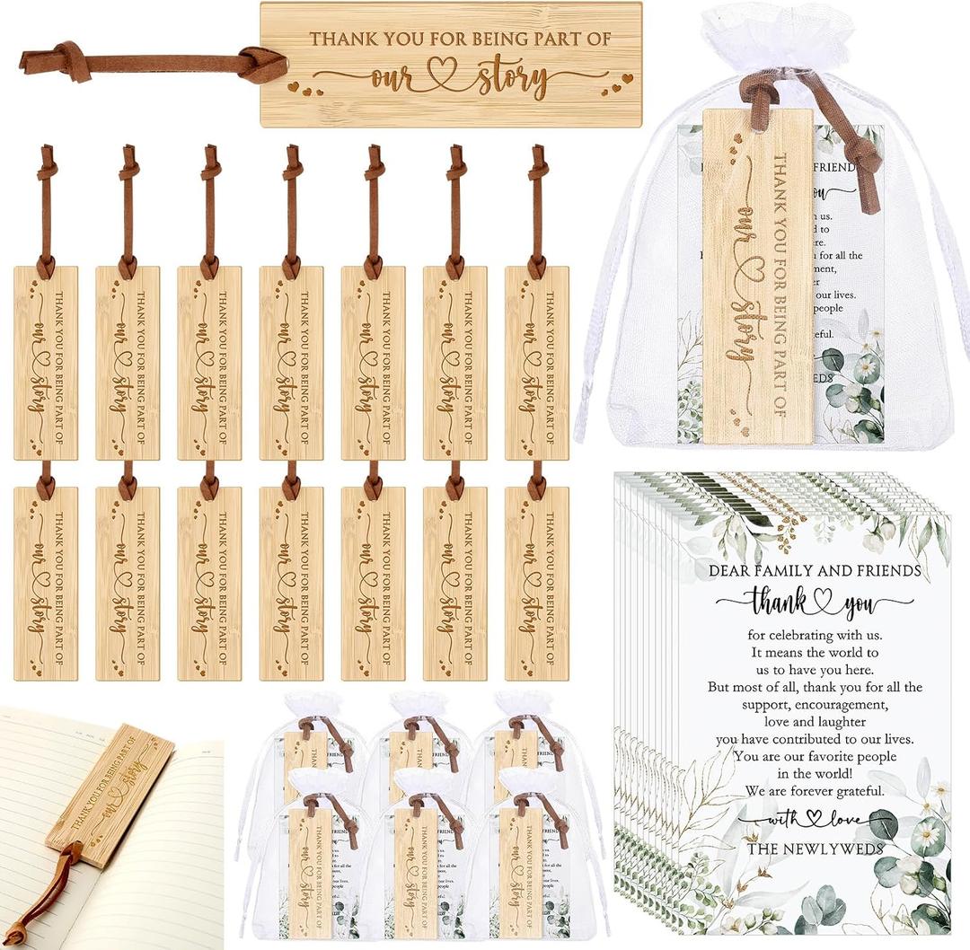Skyygemm 25 Sets Wedding Favors for Guests Bulk Include Bamboo Bookmark with Tassel Thank You Cards Organza Bag Baptism Souvenirs Return Gift Bridal Shower Party Favors Recuerdos para Boda