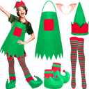 5 Pcs Christmas Elf Costume Kits Include Elf Apron Elf Shoes with Jingle Bells Santa Elf Hat Long Striped Socks Fairy Pixie Elf Ears for Christmas Party Adults Cosplay Accessories Xmas Party Gifts