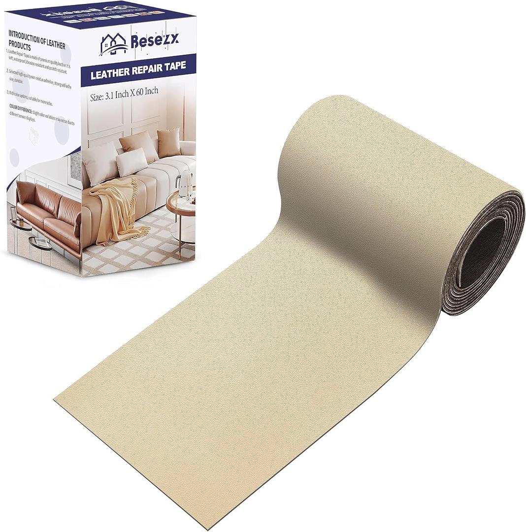 Leather Repair Patch Tape Kit, Self Adhesive Leather Repair for Furniture, Couch, Sofa, Car Seats,Office Chair,Vinyl Repair Kit.3.1inx60in (Light Khaki)