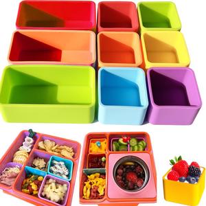 IELEK Silicone Lunch Box Dividers Reusable Non-Toxic, BPA Free, Dishwasher Safe Bento Box Accessories Lunch Box Dividers (Rectangle(Red+Green+Orange)+Square(Blue+Green+Purple+Yellow+Red+Orange))