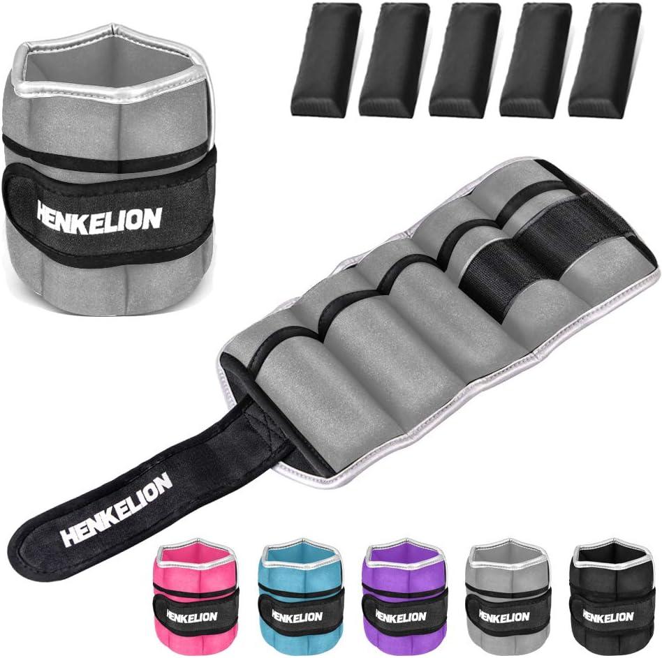 Henkelion 1 Pair 3 Lbs Adjustable Ankle Weights for Women Men Kids, Strength Training Wrist and Ankle Weights Sets for Gym, Fitness Workout, Running, Lifting - Black Grey Pink Blue Purple