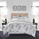 Laura Ashley - King Comforter Set, Reversible Cotton Bedding, Includes Matching Shams with Bonus Euro Shams & Throw Pillows (Amberley Black/White, King)