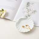 Ring Dish Shell Shape Metal Jewelry Dish Tray, Decorative Trinket Holder with Velvet Bottom, Earrings Necklaces Bracelet Watch Keys Holder for Vanity, Nightstand(Matte White)