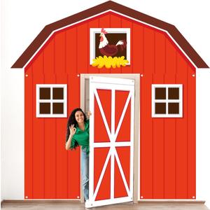 CHUNNIN 4Pcs Farm Animal Party Porch Banner Farm Birthday Party Decoration Barn Door Cover Hanging Banner Barnyard Awning Backdrop for Animal Birthday Photo Booth Props Supplies