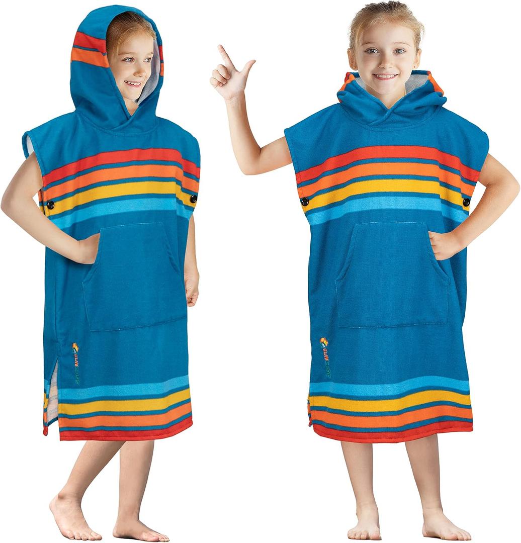 SUN CUBE Kids Changing Robe Surf Poncho, Kids Beach Towels, Hooded Towel for Teens Bath Pool, Microfiber Quick Dry Wearable Poncho with Hood, Swim Towel for Girls 8-12 Years, Sunset Blue