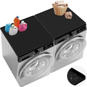 2 PCS Washer and Dryer Top Protector Mat, 27''x 27'' Silicone Washer and Dryer Covers for Top,Non Slip Heavy Duty Washing Machine Cover Protector Top Load for Laundry and Kitchen, Black