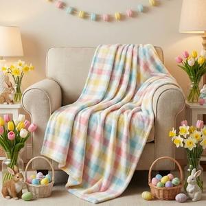 Horaldaily Easter Flannel Blanket Throw, Plaid Soft Fuzzy Plush Cozy Fleece Blankets for Couch Sofa Bed Lounging, Ideal Gifts for Kids Adults Self, 60x80