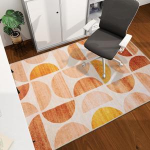 Office Chair Mat for Hardwood Floor, 60"x45" Easy Glide Computer Desk Mat Protector for Rolling Chair Under Desk Rug Nonslip Backing, Machine Wash, (Modern) (Orange Circle)
