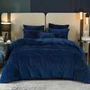 SE SOFTEXLY Navy Velvet Duvet Cover Set Twin Size - 2-Piece Ultra Soft Comforter Cover with Zipper Closure, Corner Ties, Velour Texture - Luxury Cozy Flannel Duvet Cover with Pillowcase - 68" x 90"