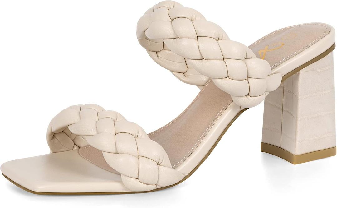Athlefit Women's Braided Heeled Sandals Summer Square Open Toe Chunky Block Heels 9