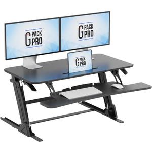 Standing Desk Converter  38" Wide Stand Up Desk Riser  Quick Sit to Stand Tabletop Dual Monitor Workstation  Height Adjustable Up to 17.3"  Black