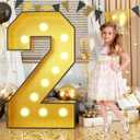 4FT Marquee 2 Numbers, Light Up Numbers 2 Mosaic Numbers Glitter Gold Black Light Up Letter Pre-cut Foam Board Sign Marquee for Birthday Party Decorations, Wedding, DIY Anniversaries