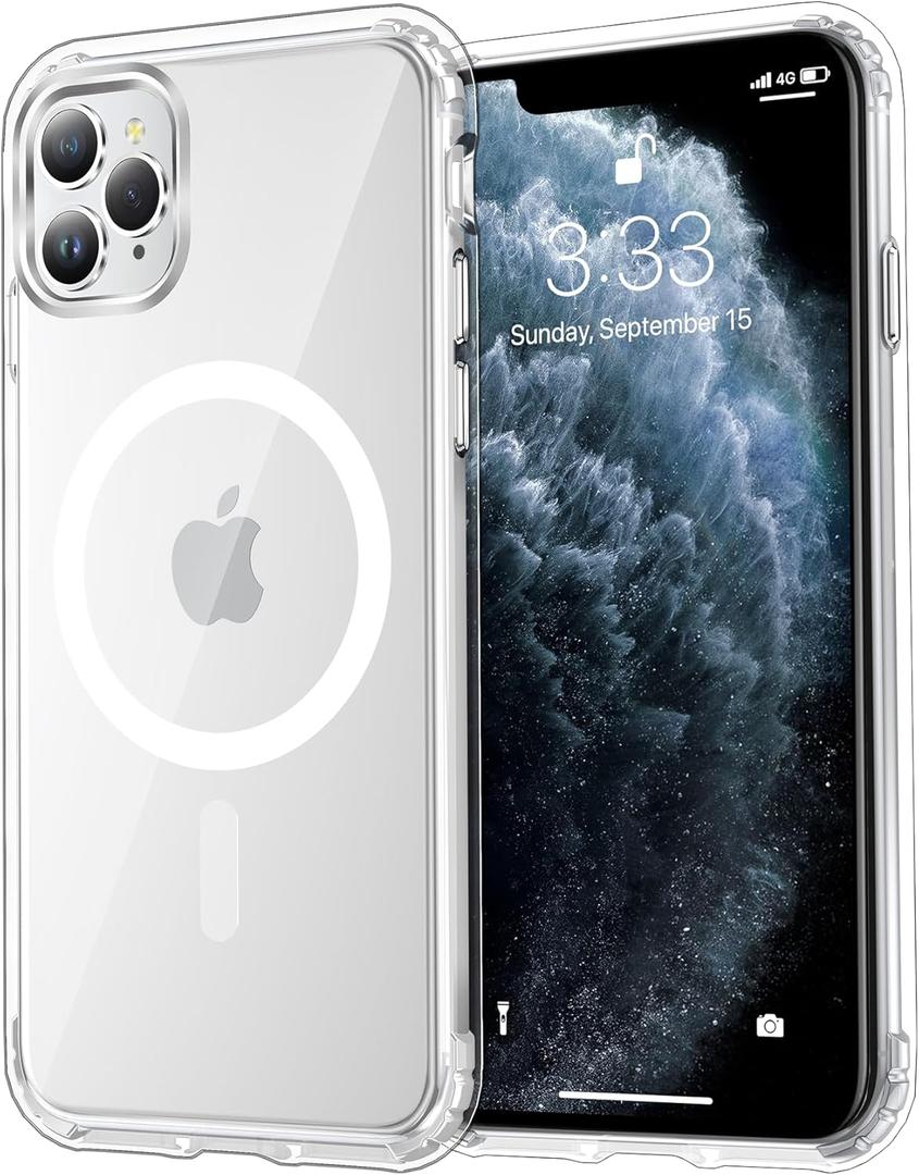 Temdan for iPhone 11 Pro Case Clear, Compatible with Magsafe, Anti-Yellowing, Military-Grade Protection, Shockproof Slim Magnetic Phone Case Cover, Transparent