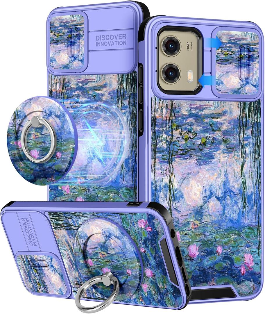 Buleens for Moto G Stylus 5G 2024 Case - with Ring Stand & Camera Cover Aesthetic Cute Designed for Women Girls Girly Kawaii Water Lily Phone Case for Motorola G Stylus 5G 2024 Compatible with Magsafe