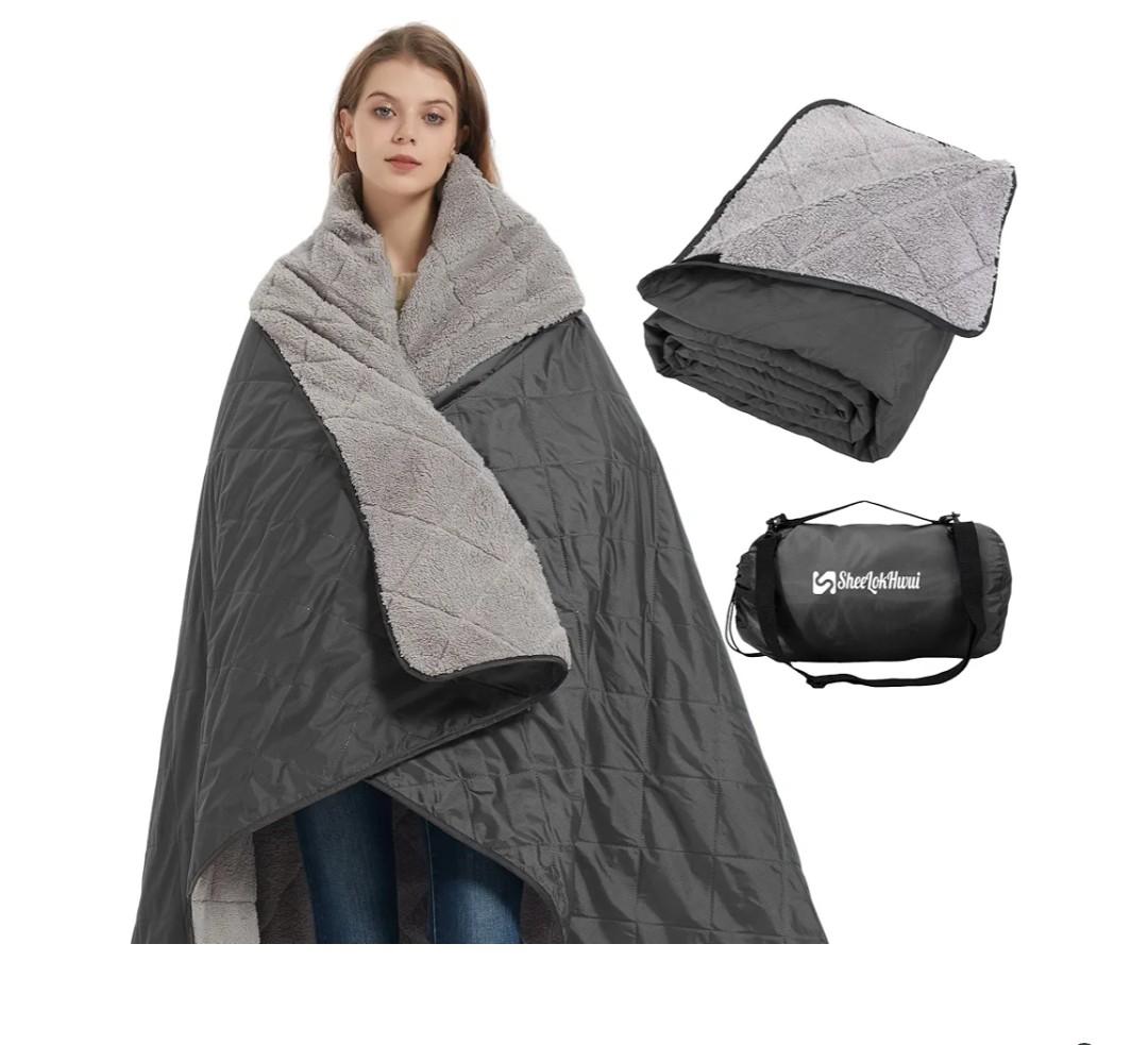 sheelokhwui Outdoor/Indoor Sherpa Blanket, Oversized Waterproof Stadium Blanket for Cold Weather. Warm, Soft, Portable, Great for Stadium, Sports Events, Camping, Indoor  82x56in., Dark Gray