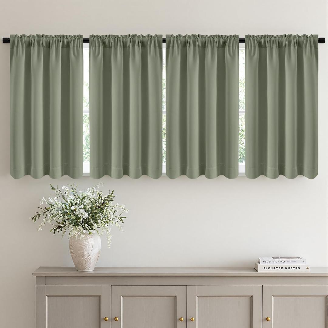 MIULEE 4 Panel Curtains Set 36 Inch Length, Super Soft Blackout Privacy Short Curtains for Small Windows Basement Bathroom Kitchen RV, Mini Top and Bottom Rod Pocket Cafe Curtain, Sage Green