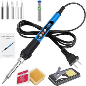 Soldering Iron Kit, 90W 110V Fast Heat up LCD Digital Soldering Gun kit with Ceramic Heater, 10 in 1 Adjustable Temperature Soldering Kit with Automatic Sleep Mode (Blue)