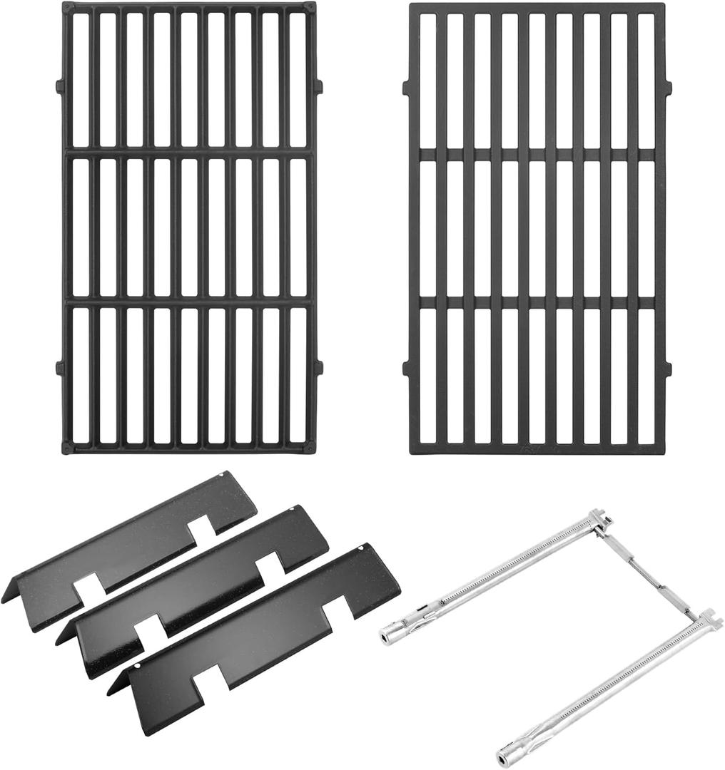 Grill Parts for Weber Spirit/Spirit II Parts Replacement, 7637 Grates 7635 Flavorizer Bars 69785 Burner Tube Replacement Kit for Weber Spirit & Spirit II 200 Series, Spirit E210 E220 S210 S220 (2 Cast Iron Grates + 3ps Heat Plates + Burner)