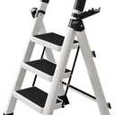 Garstc 3 Step Ladder, Heavy Duty Aluminum Step Stool Ladder with Anti-Slip Pedals & Rubber Feet, Secure Lock System & Space-Saving Folding Design, Portable for Home, Office, Warehouse (330LBS)