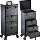 Yueieoun Salon Cart with 3 Drawers, Nail Trolley Cart with Wheels Salon Station Rolling Makeup Train Case Cosmetology Case Organizer Cases for Nail Tech,SPA,Face Painting,Hairstylist,Makeup Artist
