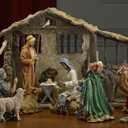 Deluxe Edition 16 Piece 10 Inch Christmas Nativity Set with Real Frankincense Gold and Myrrh.