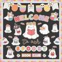 Pasimy Welcome Halloween Bulletin Board Set Cute Ghost Reading Classroom Decorations Pastel Boho Spooky Ghost Paper Cutouts for Halloween Door Wall Decor School Office Home Supplies
