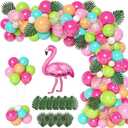 124Pcs Tropical Balloons Arch Garland Kit, Green Hot Pink Rose Gold Confetti Balloons Palm Leaves for Tropical Hawaiian Aloha Luau Flamingo Birthday Party Baby Shower Wedding Decorations