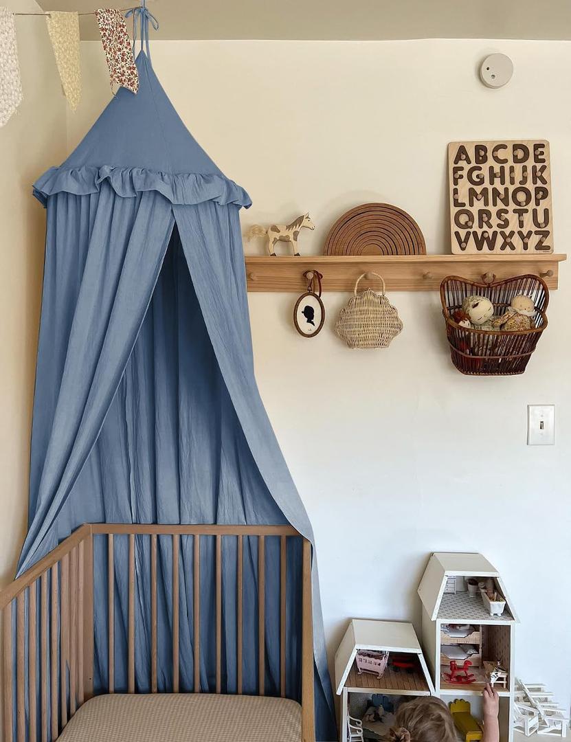 JIKAL Kids Bed Canopy with Ruffles Cotton Hanging Tent Frills Curtain Net for Baby Nursery Room Children Reading Nook Decor