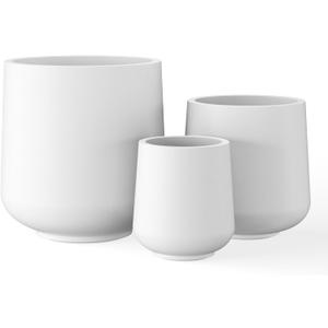 Kante 15.3"+11.6"+8.2" Dia Round Concrete Planter, Large Outdoor Indoor Planter Pots Containers with Drainage Holes and Rubber Plug for Home Garden Patio, Pure White