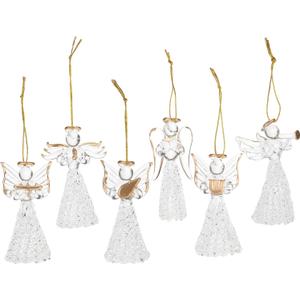 Sea Team Clear Glass Angel Ornaments for Christmas Tree Decorations, 75mm/2.95-inch, Set of 6 (Gold)