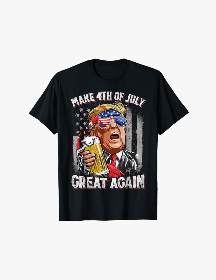 Trump Make 4th of July Great Again Men Drinking Beer Funny T-Shirt 2XL