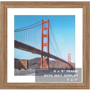 OMISHE 9x9 inch Picture Frame Rustic Brown for Wall Hanging or Tabletop Poster, Frame Display 7x7 inch with Mat or 9x9 Without Mat, Square Wall Gallery Photo Frame, Rustic Brown