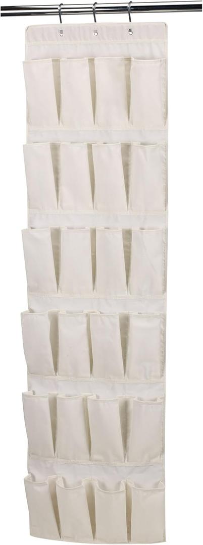 Household Essentials Over The Door 24 Packet Shoe Storage Organizer, Natural Canvas